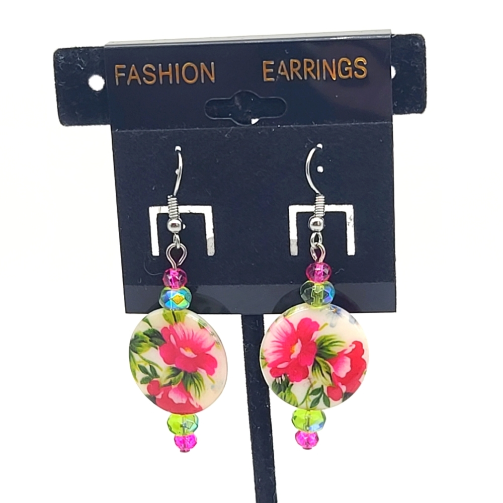 Handmade Floral Beaded Earrings - Brand New